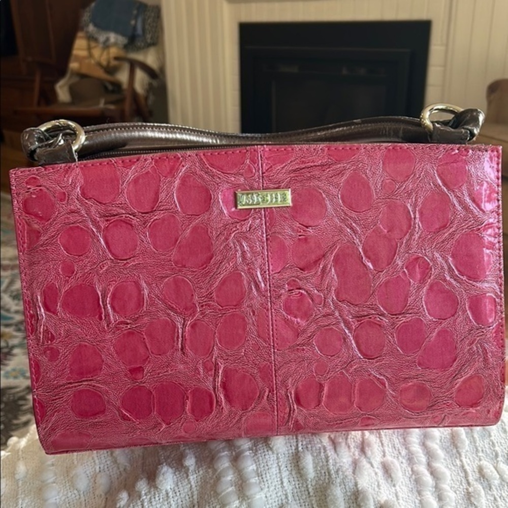 Miche Sleeve Closet Organizer with Pink and Red Sleeve and Brown cloth base bag